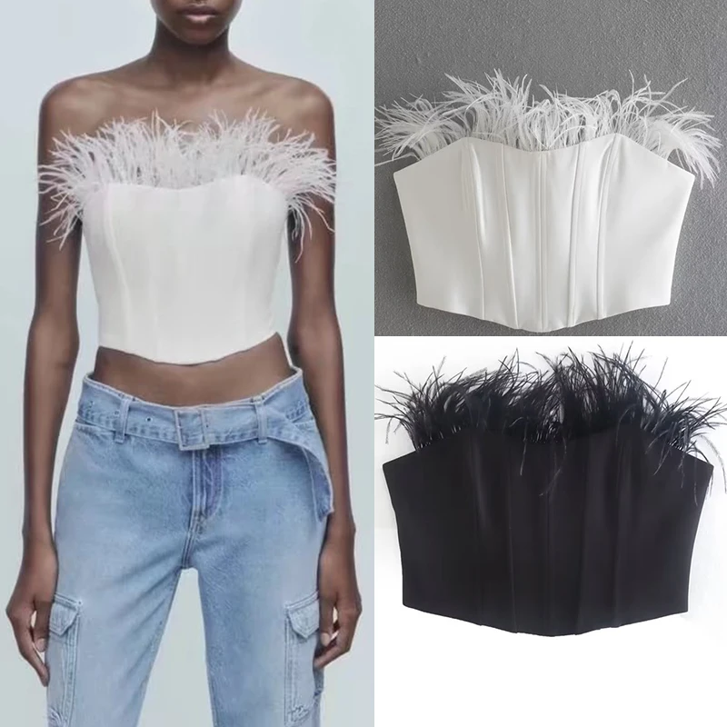 Women Tops 2022 New Fashion Feather Decoration Tube Top Tops Women Elegant Chic Youth Sexy Chic Tops Casual Party Student Topss
Women Tops 2022 New Fashion Feather Decoration Tube Top Tops Women Elegant Chic Youth Sexy Chic Tops Casual Party Student Topss
