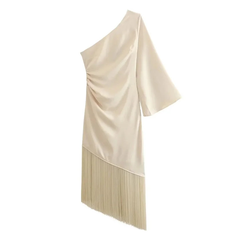 TRAF One Shoulder Dress For Woman 2023 Summer New Commutering Style Asymmetric Tassel Hem Fold Side Zipper Knee Length Dress
TRAF One Shoulder Dress For Woman 2023 Summer New Commutering Style Asymmetric Tassel Hem Fold Side Zipper Knee Length Dress