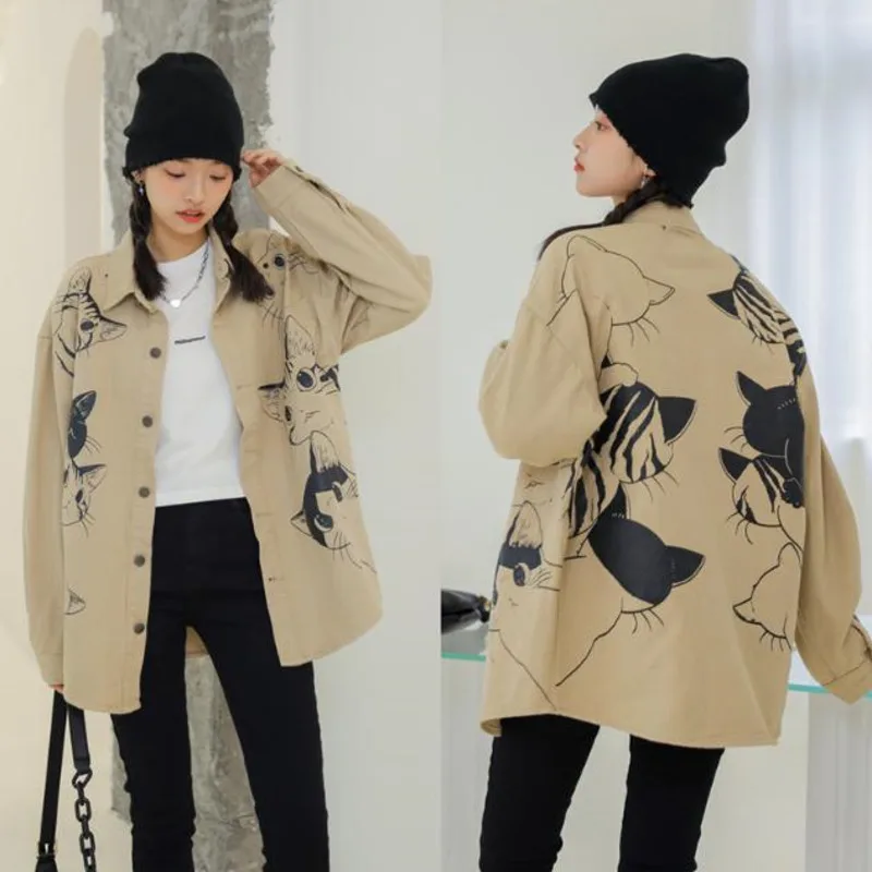 Denim Jacket Women's Spring Autumn Cat Print Korean Version Loose Lazy Style Fashion Casual Vintage Streetwear Coat Outwear
Denim Jacket Women's Spring Autumn Cat Print Korean Version Loose Lazy Style Fashion Casual Vintage Streetwear Coat Outwear