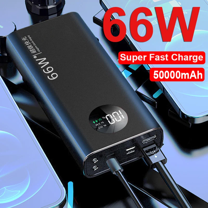 66W Super Fast Charging Power Bank Portable 50000mAh Charger 2USB Digital Display External Battery Flashlight for Iphone Xiaomi
66W Super Fast Charging Power Bank Portable 50000mAh Charger 2USB Digital Display External Battery Flashlight for Iphone Xiaomi