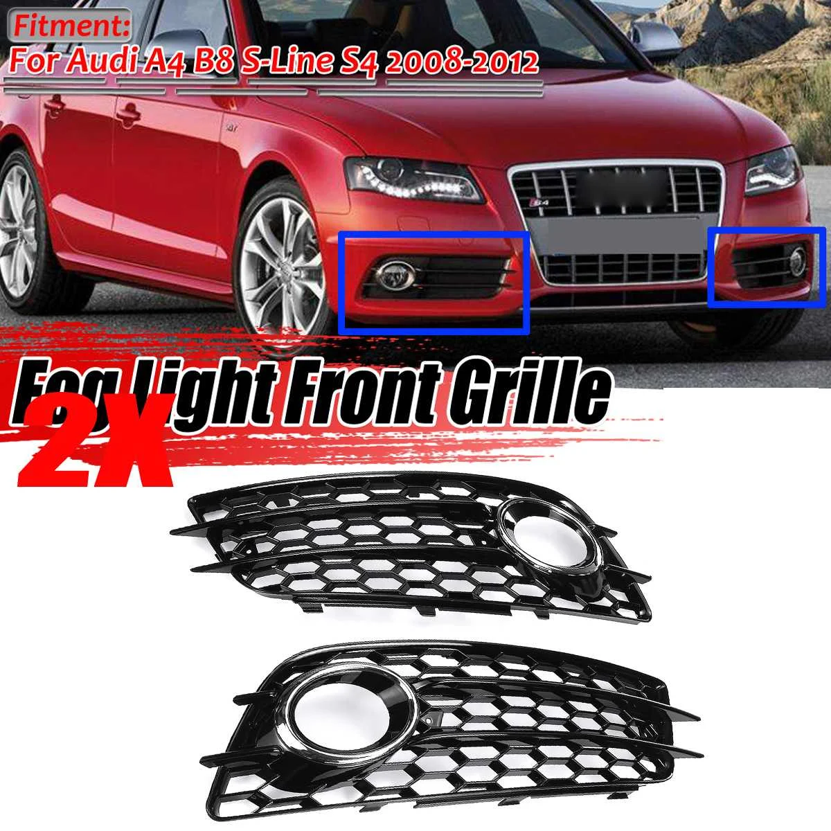 2PCS Car Front Fog Light Grille Cover Honeycomb Fog Lamp Grill For Audi A4 B8 S-Lines S4 Bumper 2008-2012 8K0807681C 8K0807682C
2PCS Car Front Fog Light Grille Cover Honeycomb Fog Lamp Grill For Audi A4 B8 S-Lines S4 Bumper 2008-2012 8K0807681C 8K0807682C