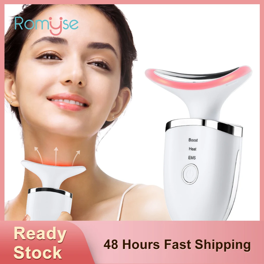 

ROMYSE Neck Face Lifting Tool Massager Photon EMS LED Thermal Micro-current Massage Wrinkle Remover Anti Aging Remove Neck Lines