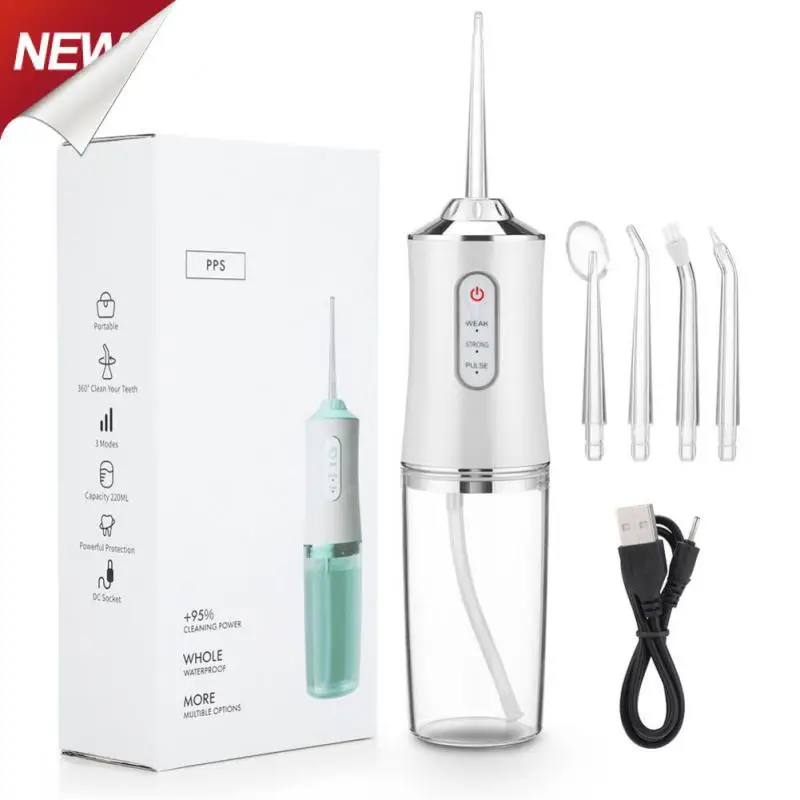 Oral Irrigator Portable Water Flosser USB Rechargeable Water Jet Floss Tooth Pick 4 Jet Tip 220ml 3 Modes IPX7 1400rpm
Oral Irrigator Portable Water Flosser USB Rechargeable Water Jet Floss Tooth Pick 4 Jet Tip 220ml 3 Modes IPX7 1400rpm