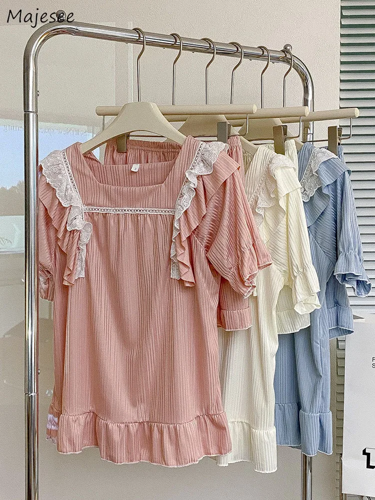 Pajama Sets Women Ruffles Lace Sweet Solid Daily Home Young Lady Fashion New Summer Soft Breathable Elastic Ins Loose Sleepwear
Pajama Sets Women Ruffles Lace Sweet Solid Daily Home Young Lady Fashion New Summer Soft Breathable Elastic Ins Loose Sleepwear