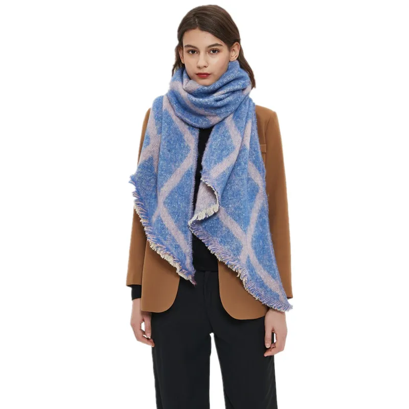 

Осень-зима 2023, клетчатый кашемировый женский шарф, Пашмина, теплая шаль и накидка, вязаная женская коническая длинная толстая одеяло
