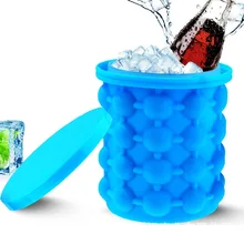 Portable 2 in 1 Large Silicone Ice Bucket Mold with Lid Space Saving Cube Maker Tools for Kitchen Party Barware