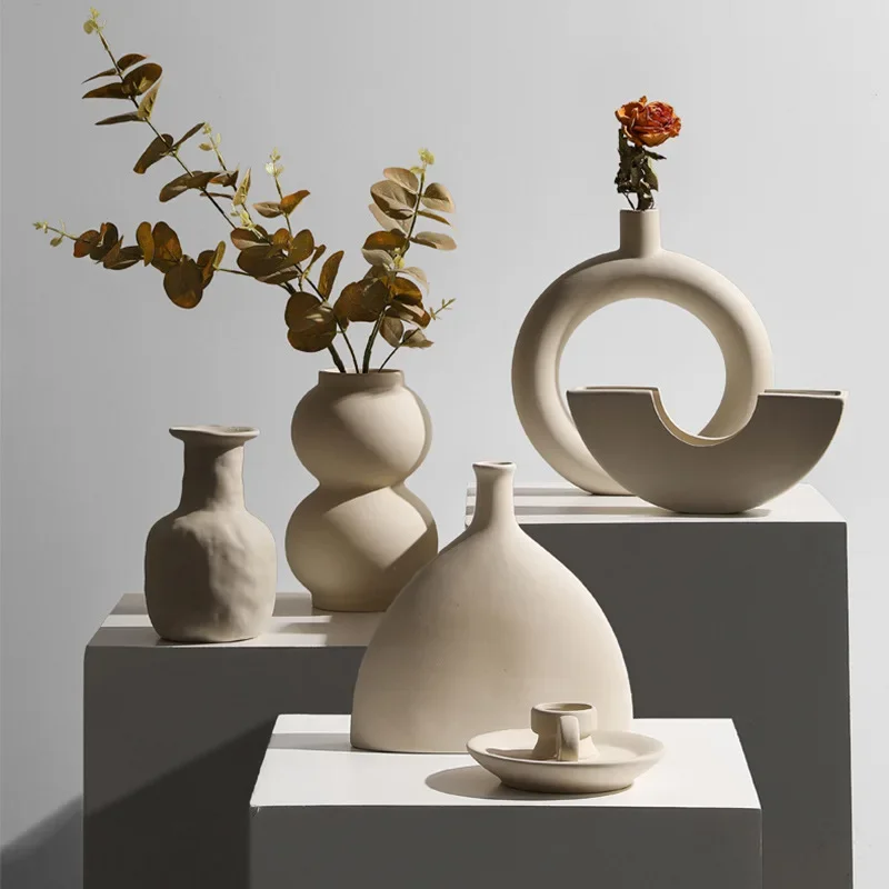 

Нордическая Минималистичная керамическая ваза, Современное украшение для дома, ваза с сушеными цветами, креативный подсвечник, искусство, вазы для гостиной, декоративный подарок