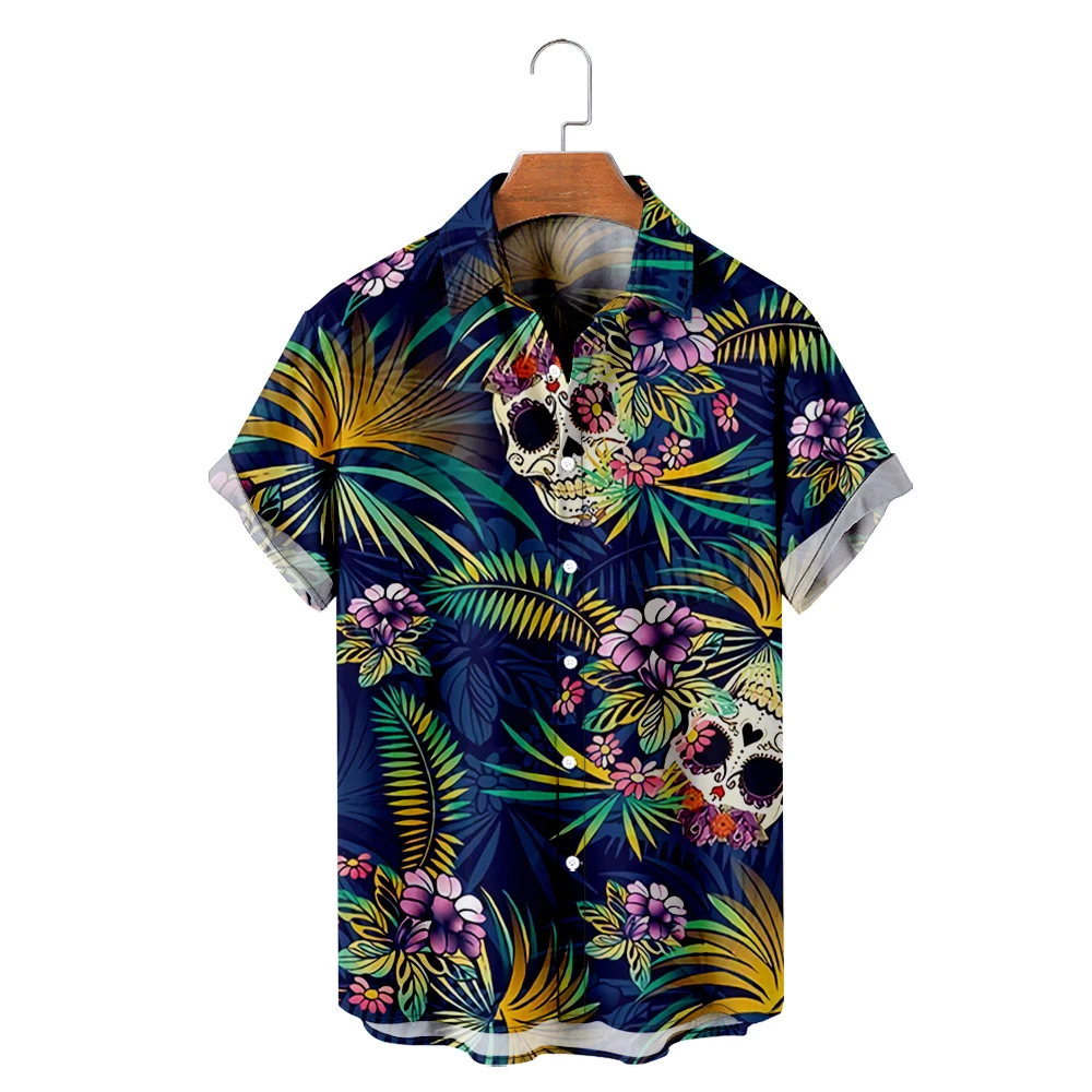 

Гавайская футболка Y2K Мужская, модная уютная Повседневная пляжная рубашка оверсайз с короткими рукавами и 3D-принтом черепа, 1