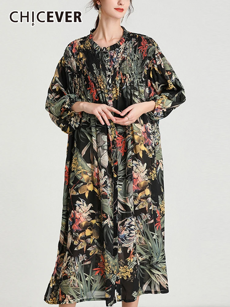 CHICEVER Vintage Printing Dresses For Women Round Neck Long Sleeve High Waist Spliced Single Breasted Oversize Midi Dress Female
CHICEVER Vintage Printing Dresses For Women Round Neck Long Sleeve High Waist Spliced Single Breasted Oversize Midi Dress Female