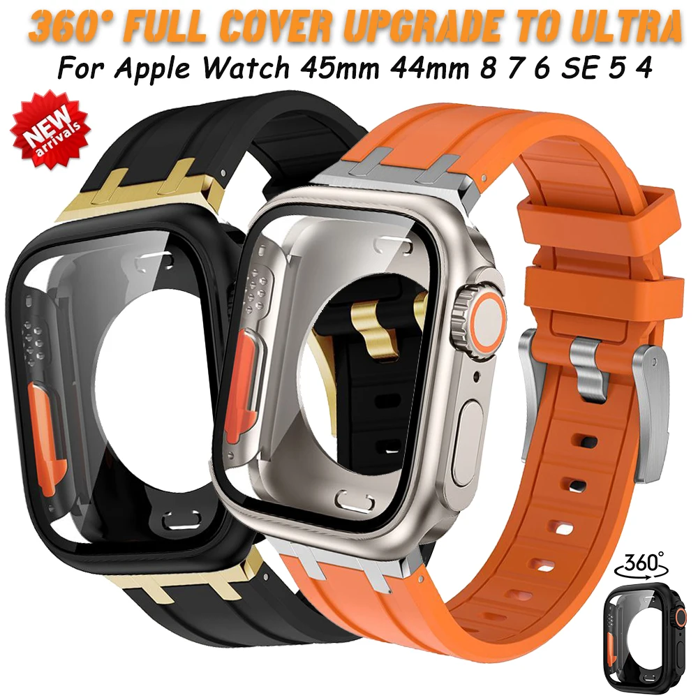 360 Full Protector Change To Ultra Case for Apple Watch 45mm 44mm 8 7 6 SE 5 4 1:1 Appearance Protective Film Rubber Bracelet
360 Full Protector Change To Ultra Case for Apple Watch 45mm 44mm 8 7 6 SE 5 4 1:1 Appearance Protective Film Rubber Bracelet