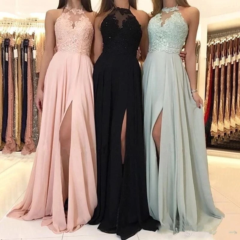 GUXQD High-Neck Bridesmaid Dresses Long Sexy Side Slit Applique Chiffon Vestido Da Dama De Honra Formal Wedding Party Gowns
GUXQD High-Neck Bridesmaid Dresses Long Sexy Side Slit Applique Chiffon Vestido Da Dama De Honra Formal Wedding Party Gowns