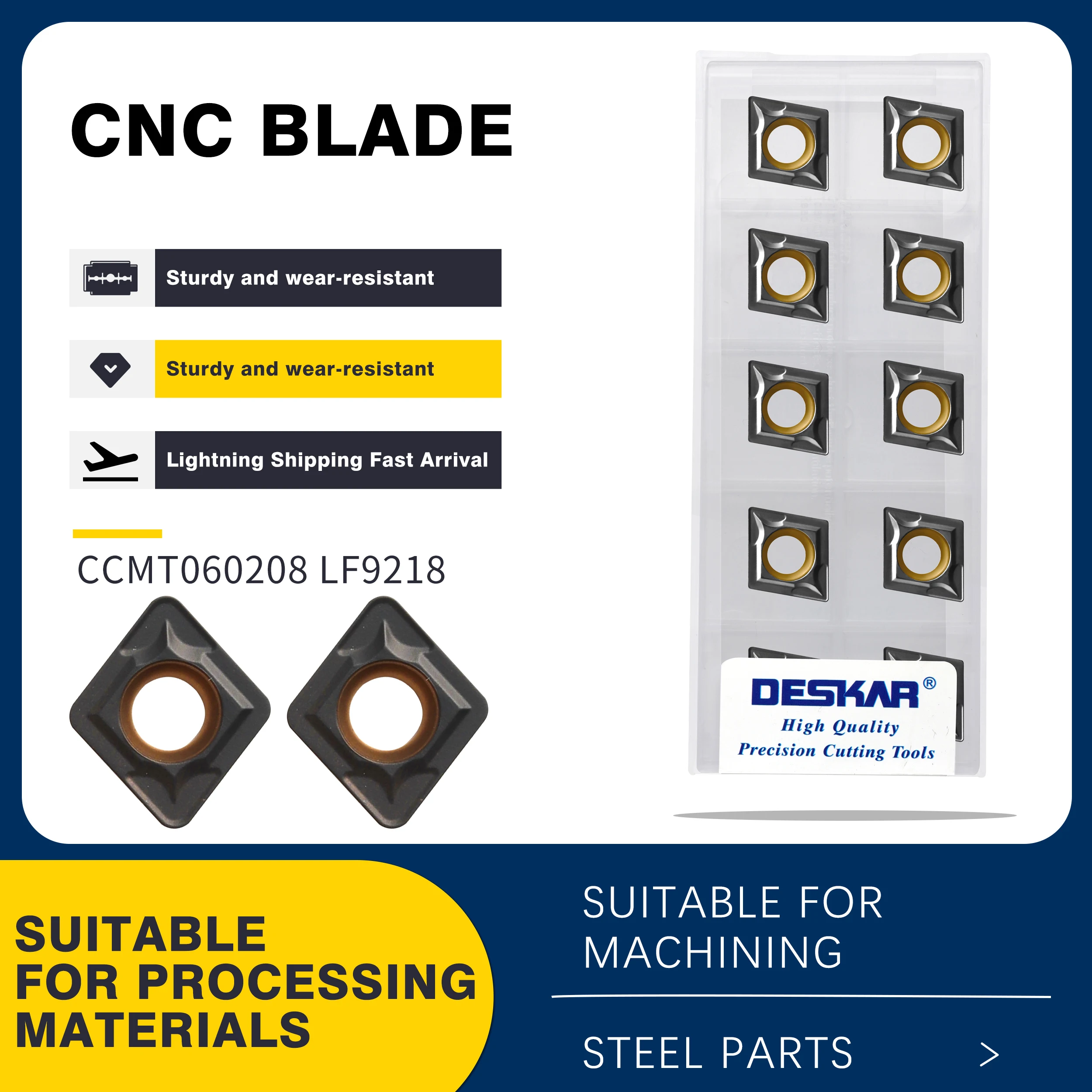10pcs Lathe Cutting Blades Double color CCMT060204 LF9218 CCMT060204 LF9218 CNC Lathe Turning Tools Carbide Inserts , For Steel
10pcs Lathe Cutting Blades Double color CCMT060204 LF9218 CCMT060204 LF9218 CNC Lathe Turning Tools Carbide Inserts , For Steel