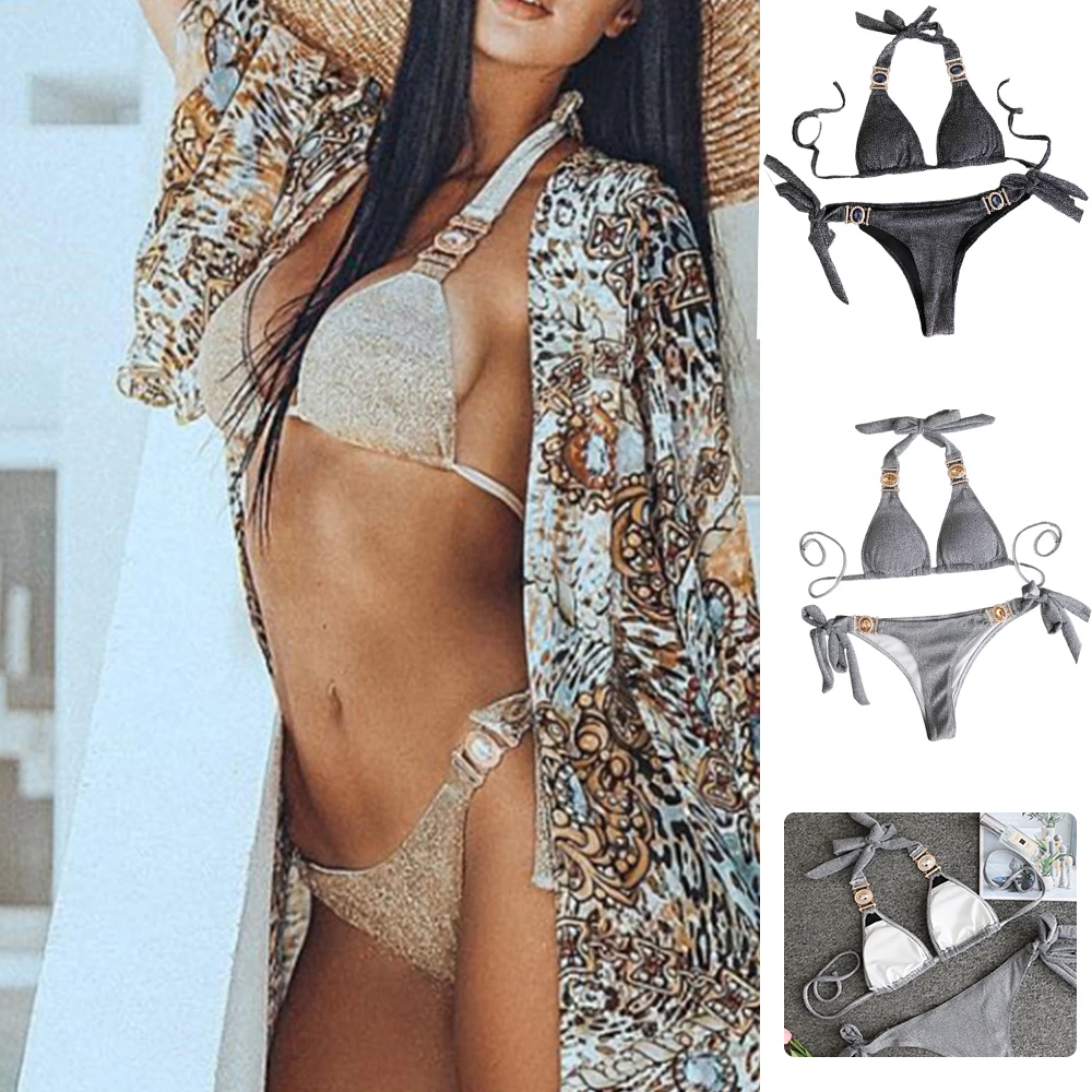 2-Piece Glitter Swimsuit for Women Sexy Tie Bikini Summer Slim Bathing Suit Spa Clothing Swimwear Sunbathing Suit ASD88
2-Piece Glitter Swimsuit for Women Sexy Tie Bikini Summer Slim Bathing Suit Spa Clothing Swimwear Sunbathing Suit ASD88