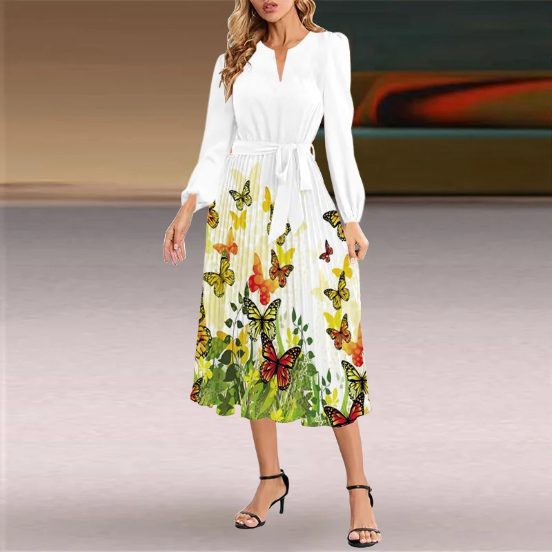 Dress Women's Slim Fit chic Belt V-Neck Ruffle Edge Long Sleeve A-line Dress Women's Printed Elegant Long Party Pleated Mini Dre
Dress Women's Slim Fit chic Belt V-Neck Ruffle Edge Long Sleeve A-line Dress Women's Printed Elegant Long Party Pleated Mini Dre