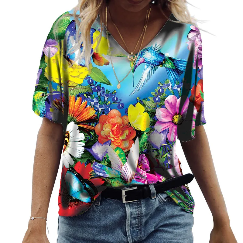Women Summer Short Sleeve Cotton T Shirt Casual Loose V-Neck Pullover Top Fashion 3D Floral Color Butterfly Printed T-Shirts
Women Summer Short Sleeve Cotton T Shirt Casual Loose V-Neck Pullover Top Fashion 3D Floral Color Butterfly Printed T-Shirts
