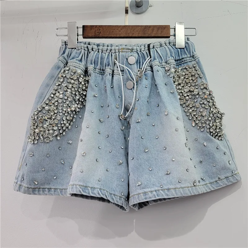 Heavy Industry Diamonds Elastic Waist Loose Jeans Shorts Female Blue Wide-Leg Denim Shorts Women's Pants Girls Jeans Hot Pants
Heavy Industry Diamonds Elastic Waist Loose Jeans Shorts Female Blue Wide-Leg Denim Shorts Women's Pants Girls Jeans Hot Pants