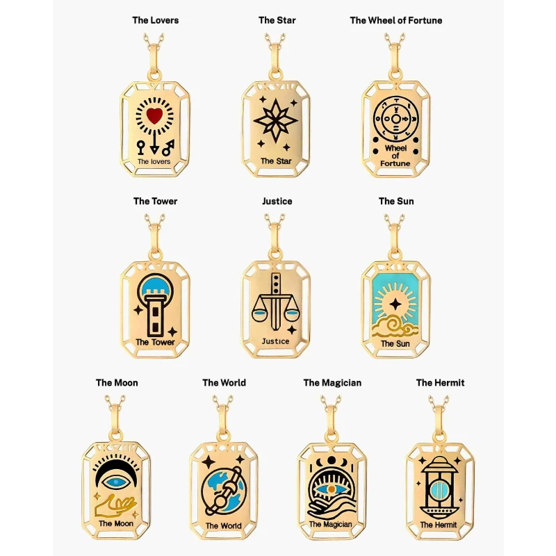 Vintage Tarot Cards Necklace for Women Dainty Hollow Astrology Tarot Pendant Necklace Mystical Spiritual Charm Jewelry Gifts
Vintage Tarot Cards Necklace for Women Dainty Hollow Astrology Tarot Pendant Necklace Mystical Spiritual Charm Jewelry Gifts