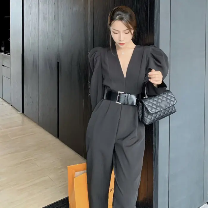 Spring Autumn New In Women Elegant Long Jumpsuits Korean Fashion V-neck Belt Solid Color Long Sleeve Jump Suits for Women K22
Spring Autumn New In Women Elegant Long Jumpsuits Korean Fashion V-neck Belt Solid Color Long Sleeve Jump Suits for Women K22