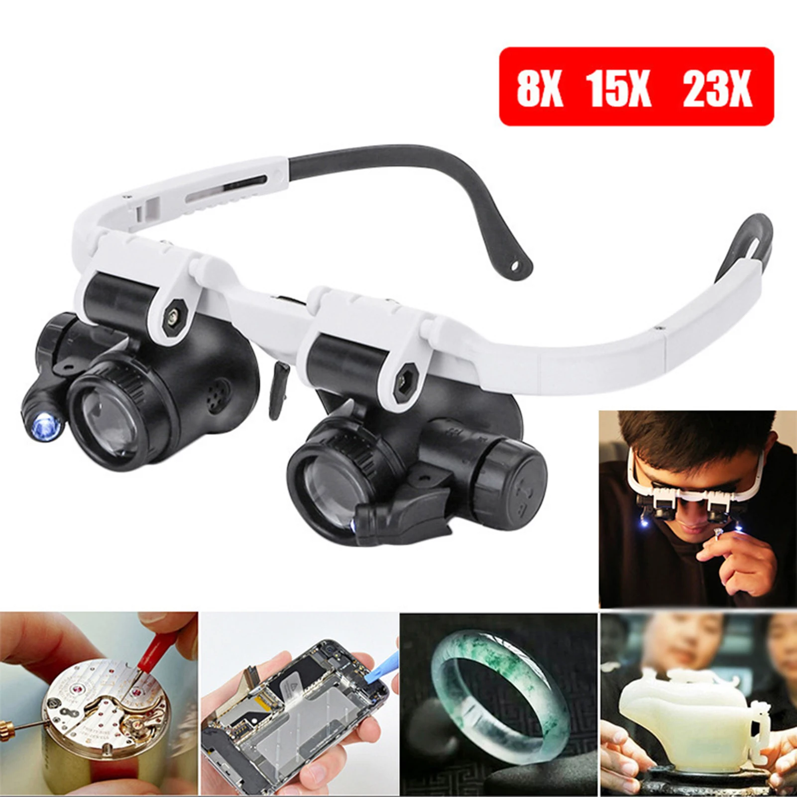 Head-Mounted Illuminating Microscope Headband Repair LED Lamp Light Magnifying Glass With 8x 15x 23x Magnifier Loupe Glasses
Head-Mounted Illuminating Microscope Headband Repair LED Lamp Light Magnifying Glass With 8x 15x 23x Magnifier Loupe Glasses