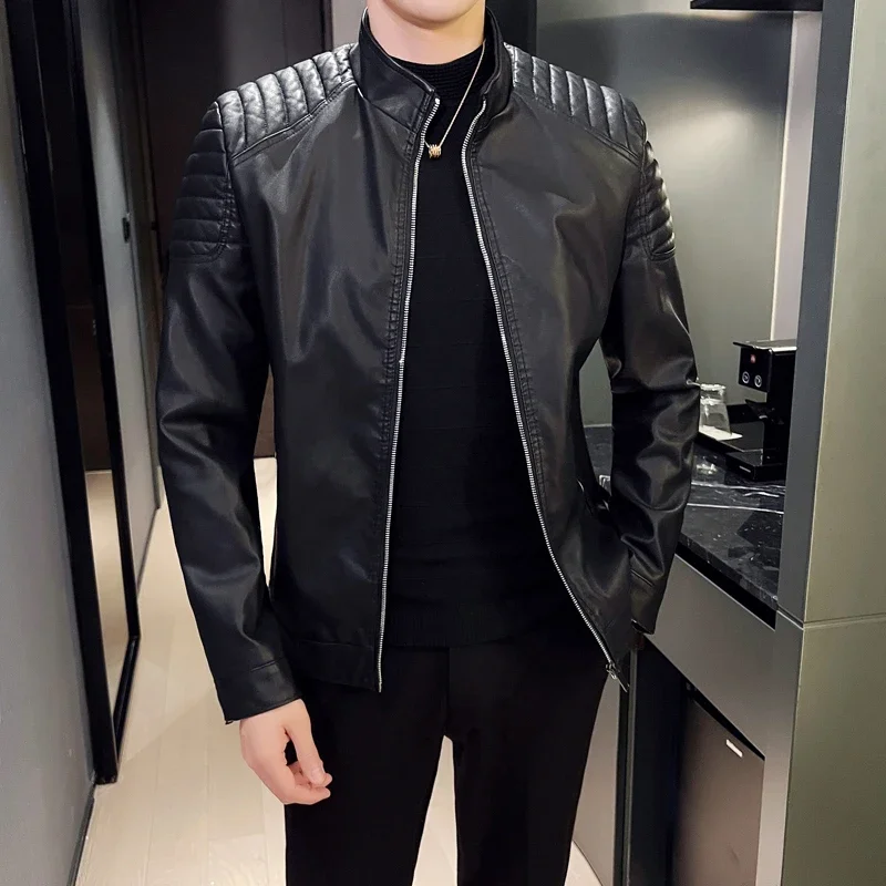 Mens PU Leather Jacket Men Bomber Leather Coat Male Fashion Trend Motorcycle Coats Stand Collar Jackets Winter Brand Clothing
Mens PU Leather Jacket Men Bomber Leather Coat Male Fashion Trend Motorcycle Coats Stand Collar Jackets Winter Brand Clothing