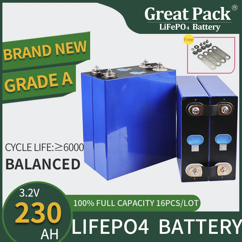 Rechargeable 16PCS 3.2V 230Ah Brand New Grade A Lithium Ion Battery Cell LiFePO4 Deep Cycle 100% Full Capacity with Busbars
Rechargeable 16PCS 3.2V 230Ah Brand New Grade A Lithium Ion Battery Cell LiFePO4 Deep Cycle 100% Full Capacity with Busbars