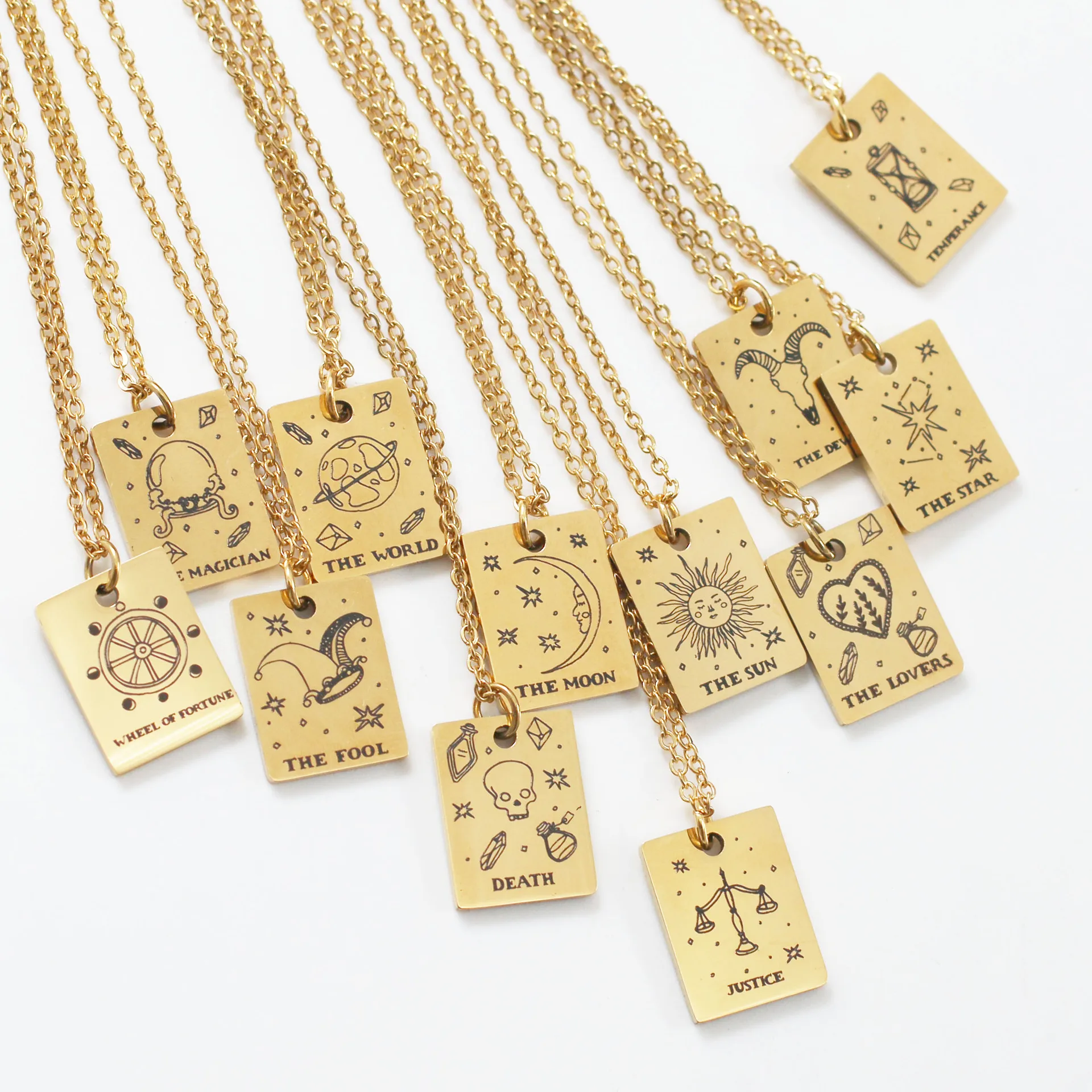 Stainless Steel Tarot Card Pendant Necklace For Women Major Arcana Tarot Cigano Divination Necklace Star/Moon/Death Sign Jewelry
Stainless Steel Tarot Card Pendant Necklace For Women Major Arcana Tarot Cigano Divination Necklace Star/Moon/Death Sign Jewelry