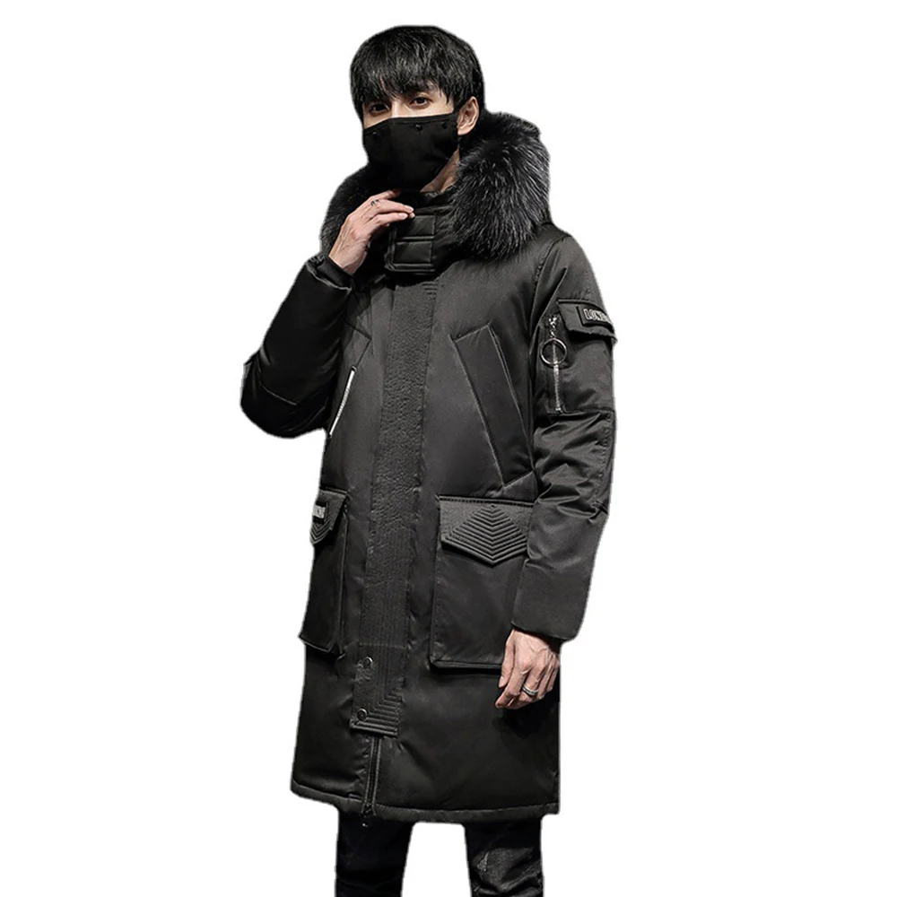 

KOODAO Winter Parkas Outerwear Lightweight Puffer Men Down jacket Long Down Padding Windbreaker Thick Coat,Black/White