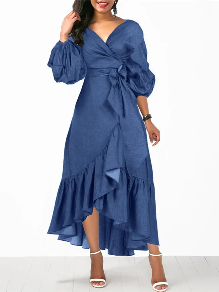 VONDA Women Summer Elegant Bohemian Vestidos Fashion Belted 2022 3/4 Sleeve V Neck Irregular Long Dress Ruffled Party Maxi Dress 
VONDA Women Summer Elegant Bohemian Vestidos Fashion Belted 2022 3/4 Sleeve V Neck Irregular Long Dress Ruffled Party Maxi Dress