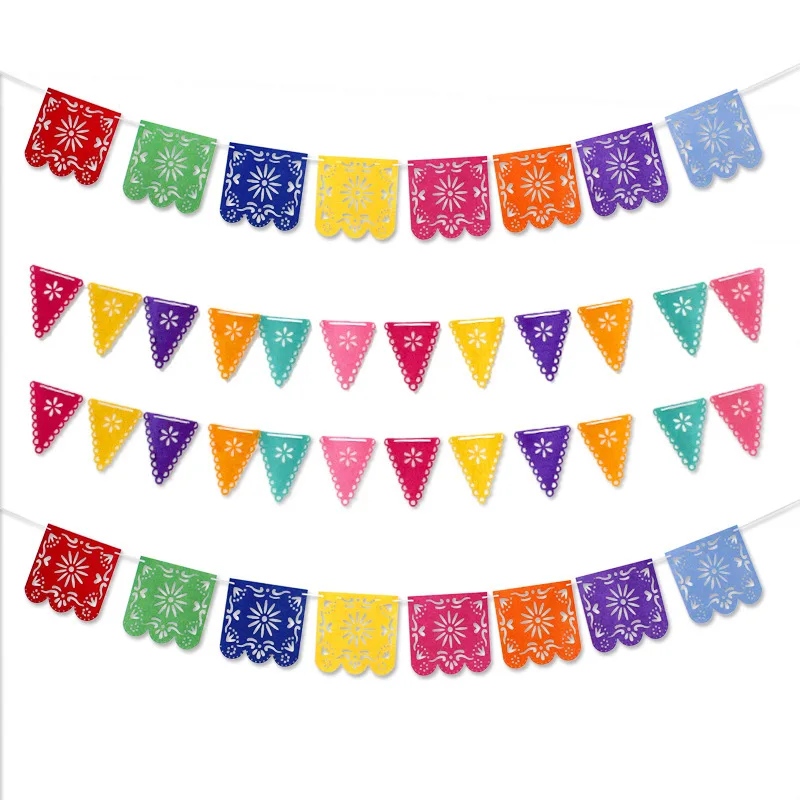 

PINATA Theme Carnival Party Flag Pulling Felt Colorful Triangle Flag Square Hollow Flower Pulling Festivals Parties Decoration