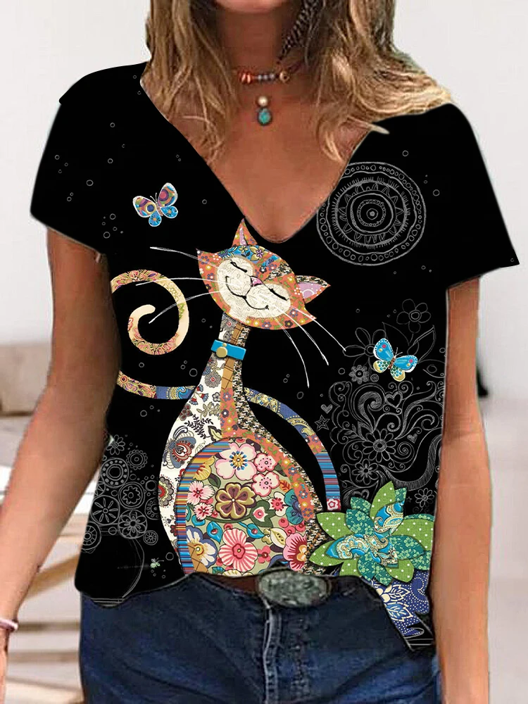 Ladies Shirt V-neck Cute Cat Cotton T-Shirt Women 2022 Summer Short Sleeve Harajuku T-Shirt Top Ladies Animal T-Shirt 8XL
Ladies Shirt V-neck Cute Cat Cotton T-Shirt Women 2022 Summer Short Sleeve Harajuku T-Shirt Top Ladies Animal T-Shirt 8XL