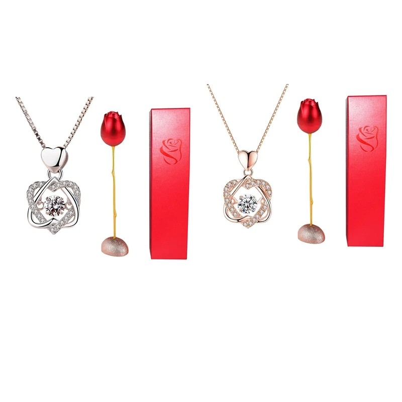 Heart-Shaped Blue Purple Crystal Diamond Pendant Temperament Rose Head Necklace Jewelry Box Valentine's Day
Heart-Shaped Blue Purple Crystal Diamond Pendant Temperament Rose Head Necklace Jewelry Box Valentine's Day