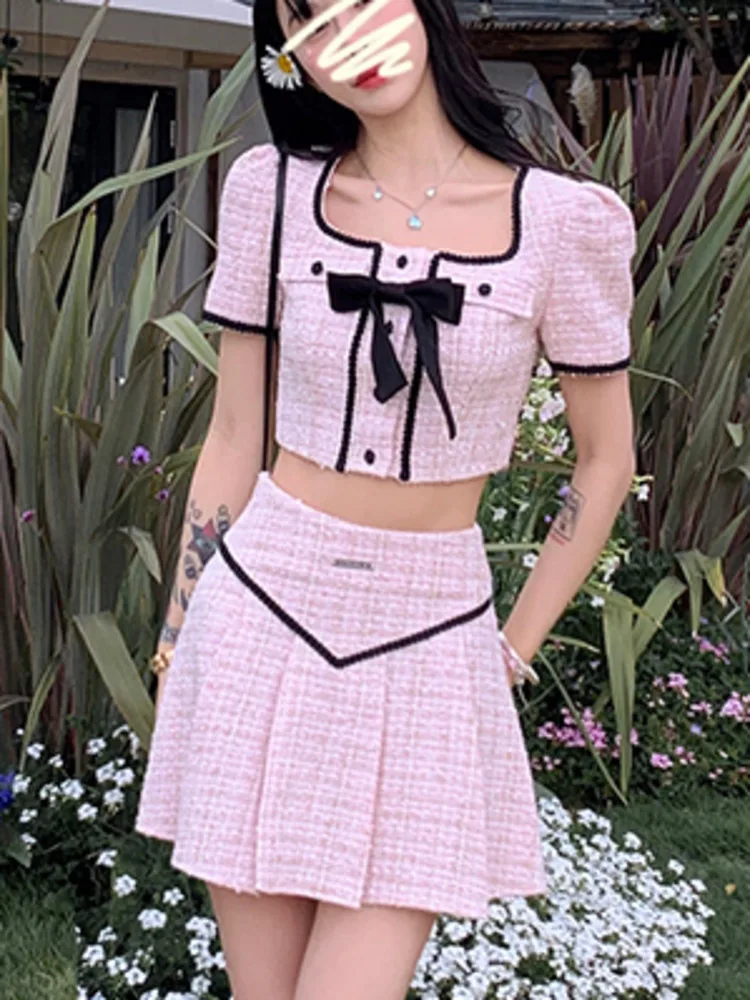 Summer Small Fragrance Tweed 2 Piece Set Women Bow Short Jacket Coat + Pleated Skirt Suits Korean Fashion Sweet Two Piece Sets
Summer Small Fragrance Tweed 2 Piece Set Women Bow Short Jacket Coat + Pleated Skirt Suits Korean Fashion Sweet Two Piece Sets