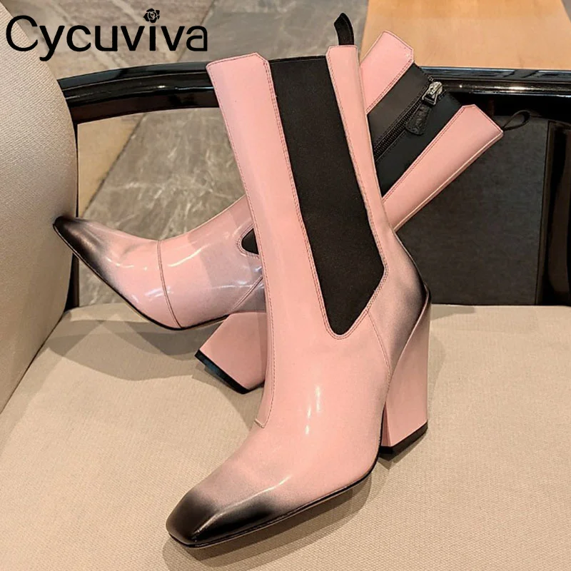 Quality Leather Short Boots Retro Chunky Heel Modern Mid-calf Women Boots Square Toe High Heel Shoes Designer Brand Botas Mujer
Quality Leather Short Boots Retro Chunky Heel Modern Mid-calf Women Boots Square Toe High Heel Shoes Designer Brand Botas Mujer