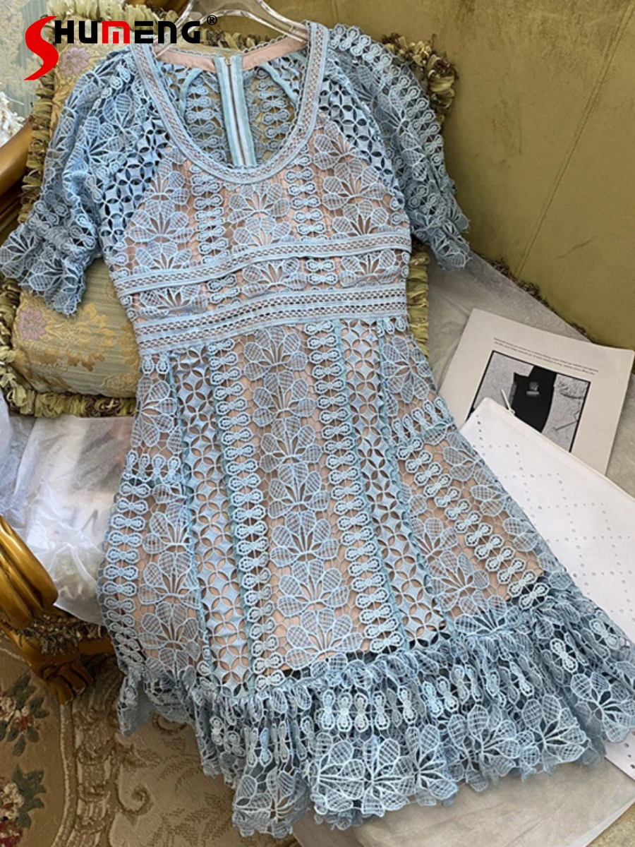 2022 Summer Women's Fashion Elegant Hollow-out Floral Above Knee Dress Female Simple Round Neck Waist Slimming Pullover Dress
2022 Summer Women's Fashion Elegant Hollow-out Floral Above Knee Dress Female Simple Round Neck Waist Slimming Pullover Dress