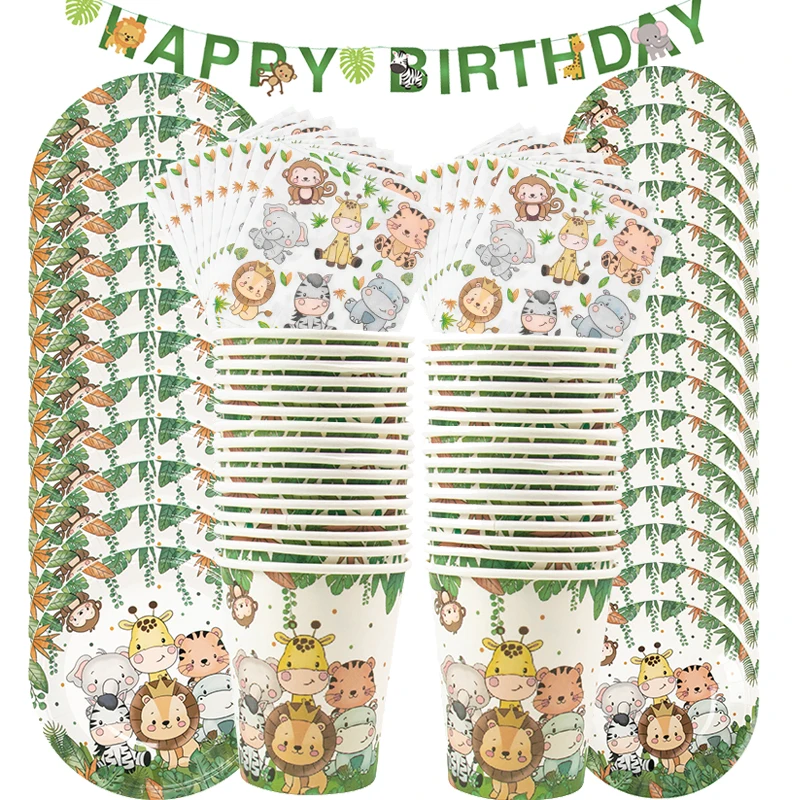 61pcs Animal Friends Jungle Safari Theme Disposable Tableware Set Cup Plate Napkin Banner Set for kids Boy Birthday Supplies
61pcs Animal Friends Jungle Safari Theme Disposable Tableware Set Cup Plate Napkin Banner Set for kids Boy Birthday Supplies