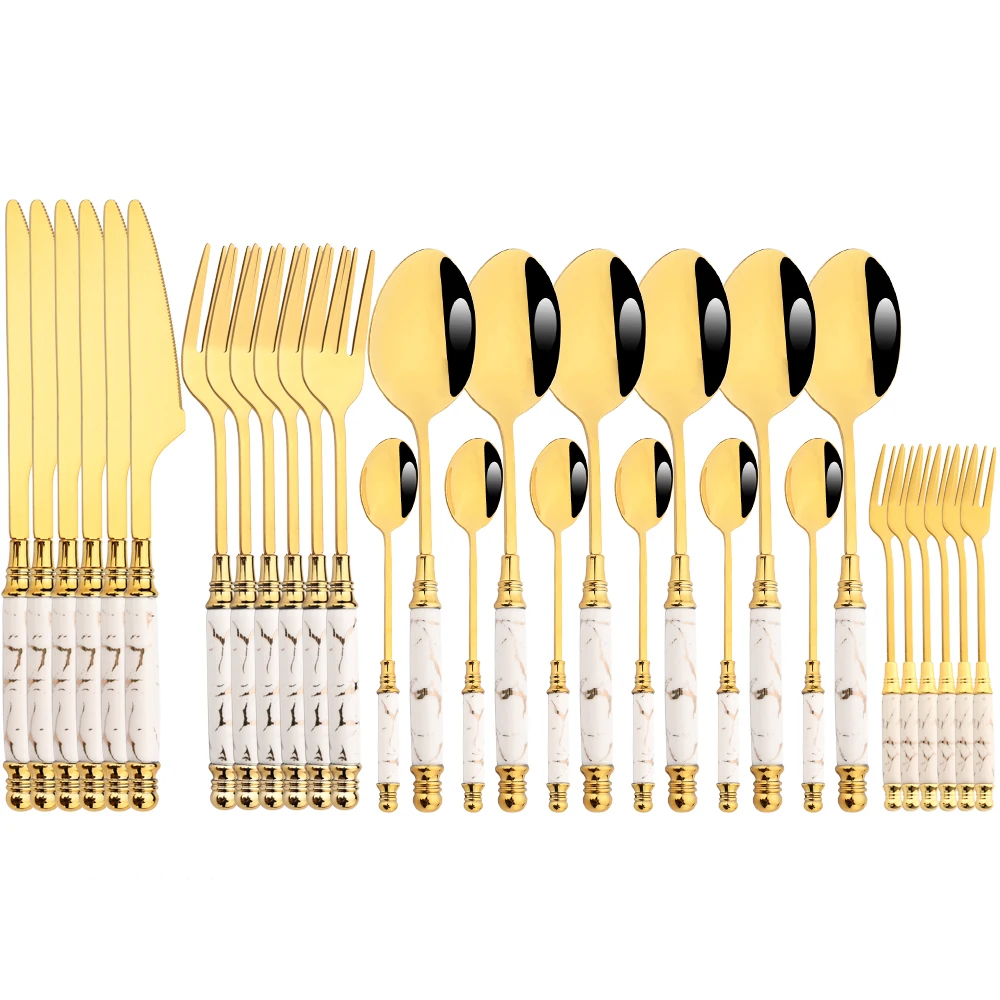 Drmfiy 6/24/30Pcs Luxury Porcelain Dinnerware Set Ceramic Handle Knife Fork Coffee Spoon Stainless Steel Tableware Cutlery Set
Drmfiy 6/24/30Pcs Luxury Porcelain Dinnerware Set Ceramic Handle Knife Fork Coffee Spoon Stainless Steel Tableware Cutlery Set