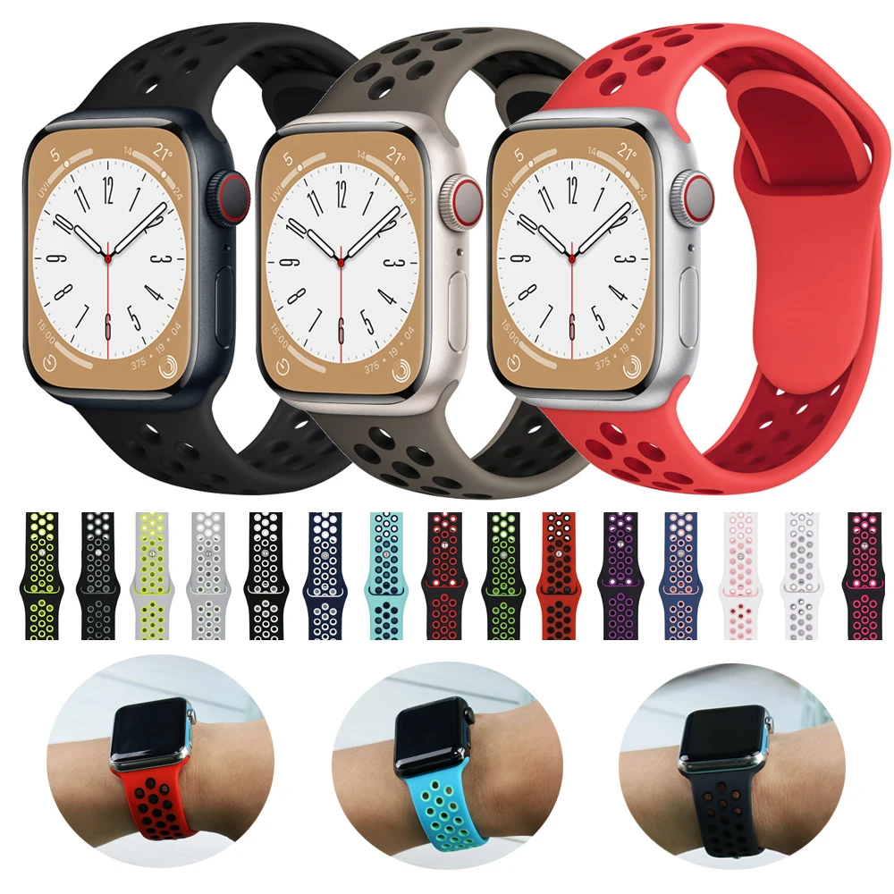 Silicone Breathable Strap For Apple Watch 7 41mm 45mm 40 44mm for nike Sport Band 38 42mm for iWatch serie 7 SE 6 5 4 3 bracelet
Silicone Breathable Strap For Apple Watch 7 41mm 45mm 40 44mm for nike Sport Band 38 42mm for iWatch serie 7 SE 6 5 4 3 bracelet