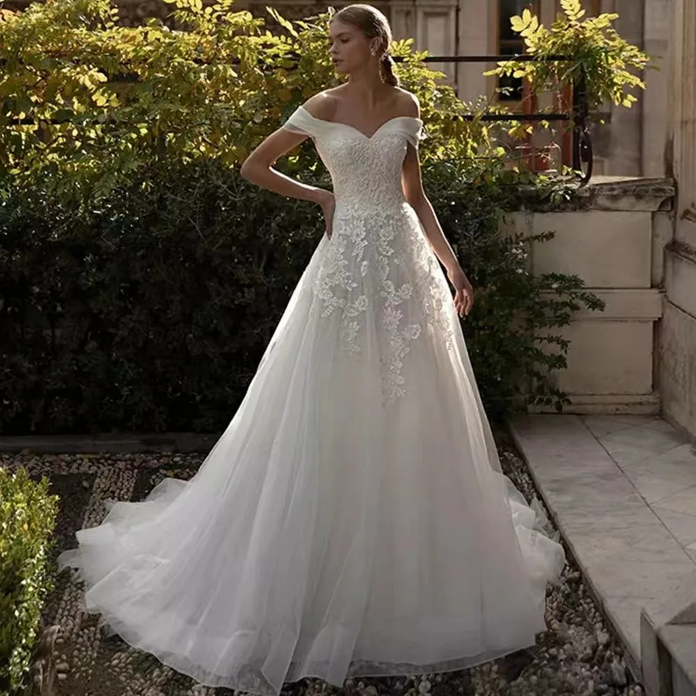 New Arrival A Line Lace Wedding Dresses Off The Shoulder Sweetheart Lace Appliques Lace Up Bridal Wedding Gowns Robe De Mariee
New Arrival A Line Lace Wedding Dresses Off The Shoulder Sweetheart Lace Appliques Lace Up Bridal Wedding Gowns Robe De Mariee