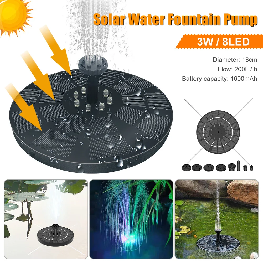 Solar Bird Bath Fountain Pump Upgrade 3W Solar Fountain with 8 LED Light 3 Working Modes Floating Fountain Pump for Birdbath
Solar Bird Bath Fountain Pump Upgrade 3W Solar Fountain with 8 LED Light 3 Working Modes Floating Fountain Pump for Birdbath