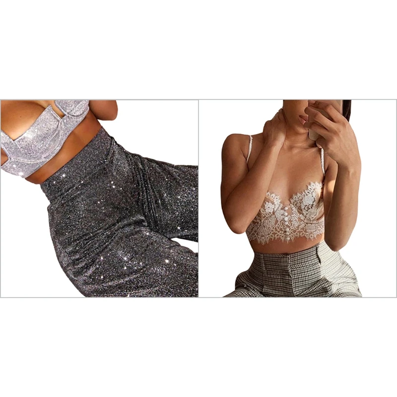Backless Lace Camisole Women Backless Crop Top With Women's Silver Sequined High Waist Wide Leg Pants L
Backless Lace Camisole Women Backless Crop Top With Women's Silver Sequined High Waist Wide Leg Pants L