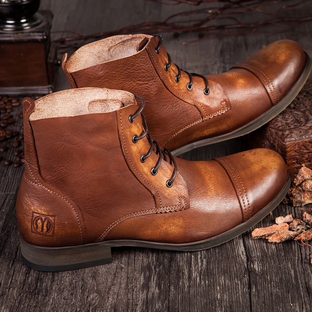 New Style Men's Boots High-top Round Toe Martin Boots Leather Top Layer Cowhide Lace-up Casual Short Boots Fashion Men's Boots
New Style Men's Boots High-top Round Toe Martin Boots Leather Top Layer Cowhide Lace-up Casual Short Boots Fashion Men's Boots