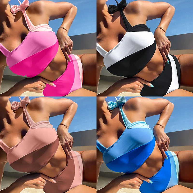 New European and American Color Matching Tied High Waist Sexy Bikini Split Ladies Swimsuit Swimwear
New European and American Color Matching Tied High Waist Sexy Bikini Split Ladies Swimsuit Swimwear