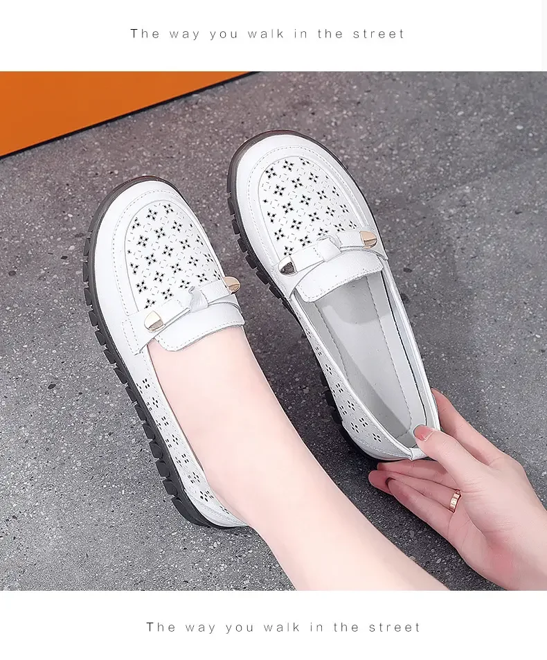 Women's Summer Leather Hollow Casual Shoe Soft Sloed Anti-Skid Breathable Comfortable Cover Foot Casual Shoe Nurse Shoe Mom Shoe
Women's Summer Leather Hollow Casual Shoe Soft Sloed Anti-Skid Breathable Comfortable Cover Foot Casual Shoe Nurse Shoe Mom Shoe