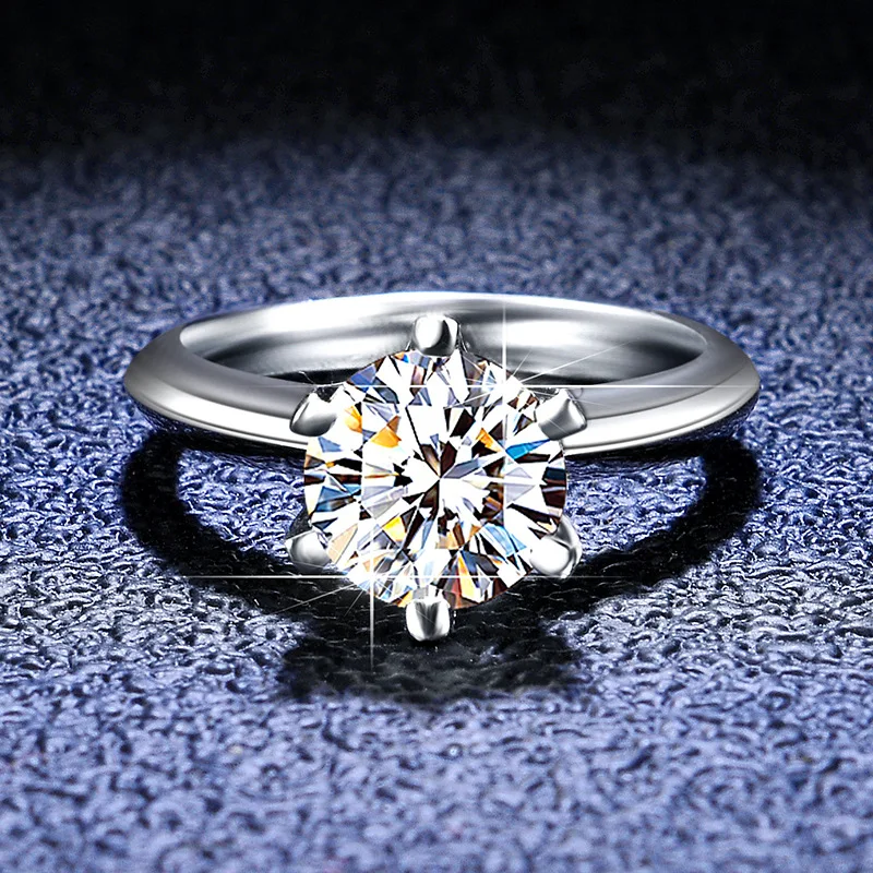 

Обручальное кольцо с муассанитом женское, однотонное ювелирное изделие из стерлингового серебра с бриллиантом 6 зубцов 0,5 карата 1 карат 2 ка...
