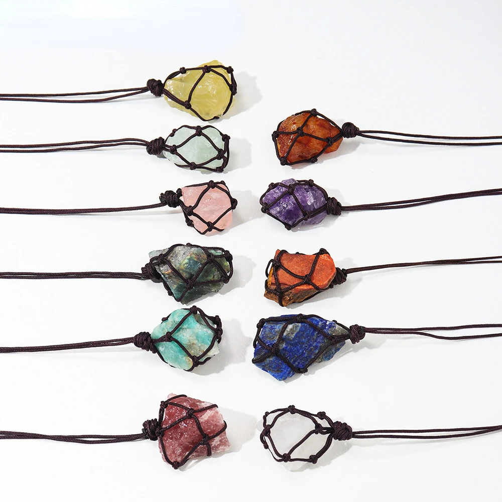 Natural Crystal Quartz Raw Net pocket pendant Crystal Necklace Healing Stone Reiki Hangings Craft With Weave Rope
Natural Crystal Quartz Raw Net pocket pendant Crystal Necklace Healing Stone Reiki Hangings Craft With Weave Rope