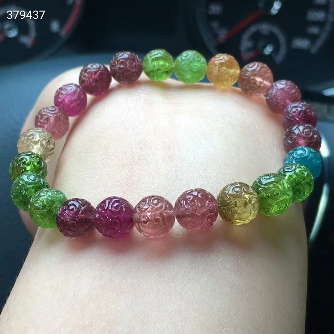 Natural Colorful Tourmaline Bracelet Clear Round Carved Beads 8.2mm Candy Tourmaline Women Men Jewelry AAAAAAA
Natural Colorful Tourmaline Bracelet Clear Round Carved Beads 8.2mm Candy Tourmaline Women Men Jewelry AAAAAAA