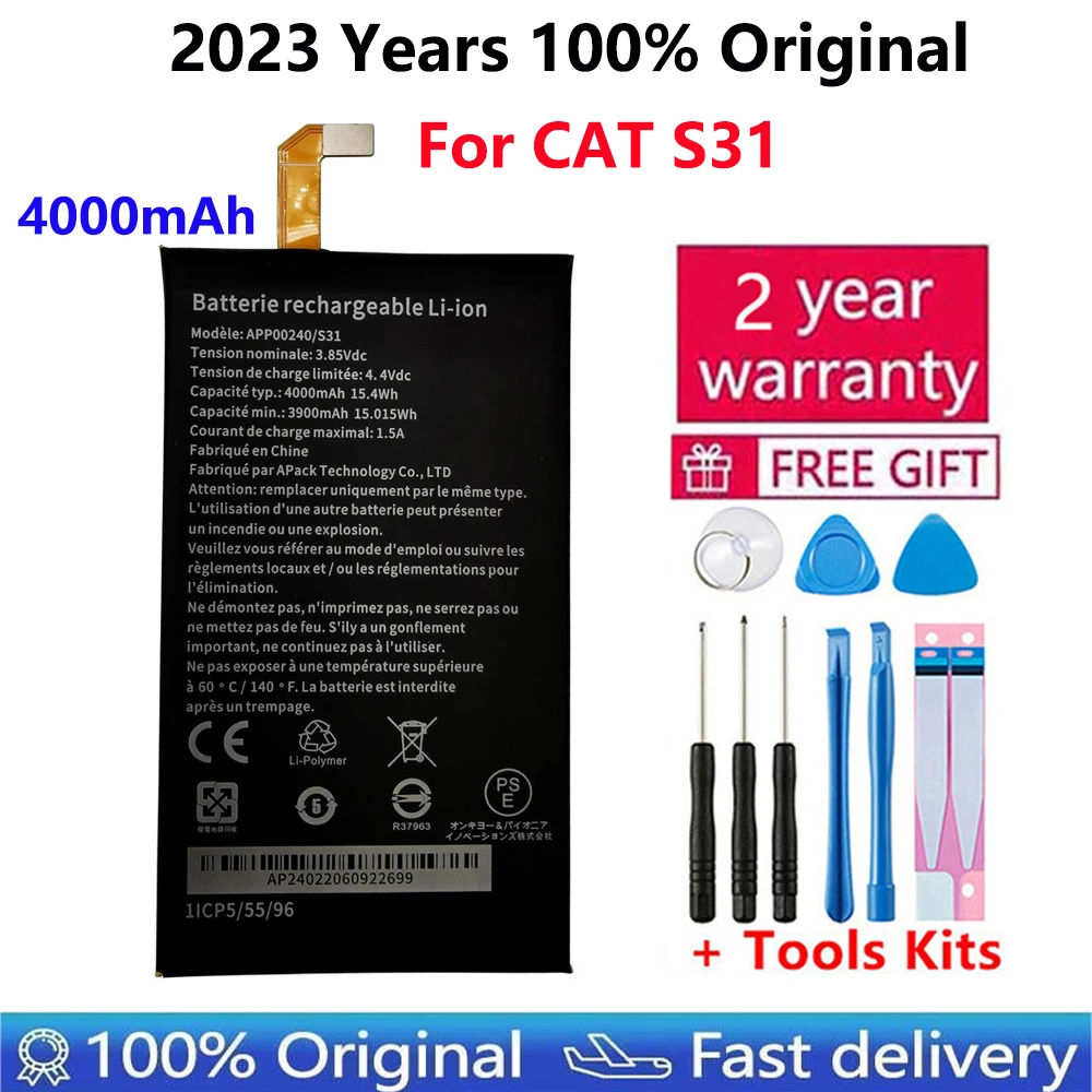 Battery APP00240 For CAT S31 4000mAh Mobile Phone Replacement Batteria Batterie For CAT S31 Accumulator AKKU with Tools
Battery APP00240 For CAT S31 4000mAh Mobile Phone Replacement Batteria Batterie For CAT S31 Accumulator AKKU with Tools