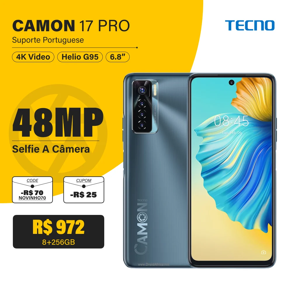 

Tecno CAMON 17 Pro 8GB 256GB 6.8inch Smartphone Helio G95 5000mAh Mobile Phone 48MP Selfie Camera Android HIOS 7.6