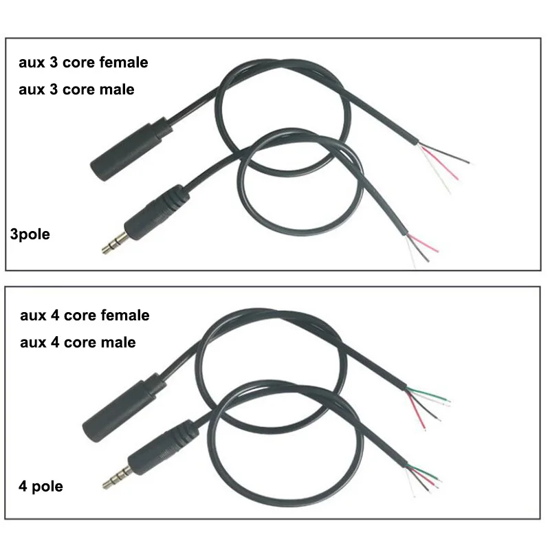 

1M 30cm 3.5mm 3Pin 4pin AUX Male Female Connector Audio Extension Cable Head Line 3.5mm Stereo DIY Cable Core Wire