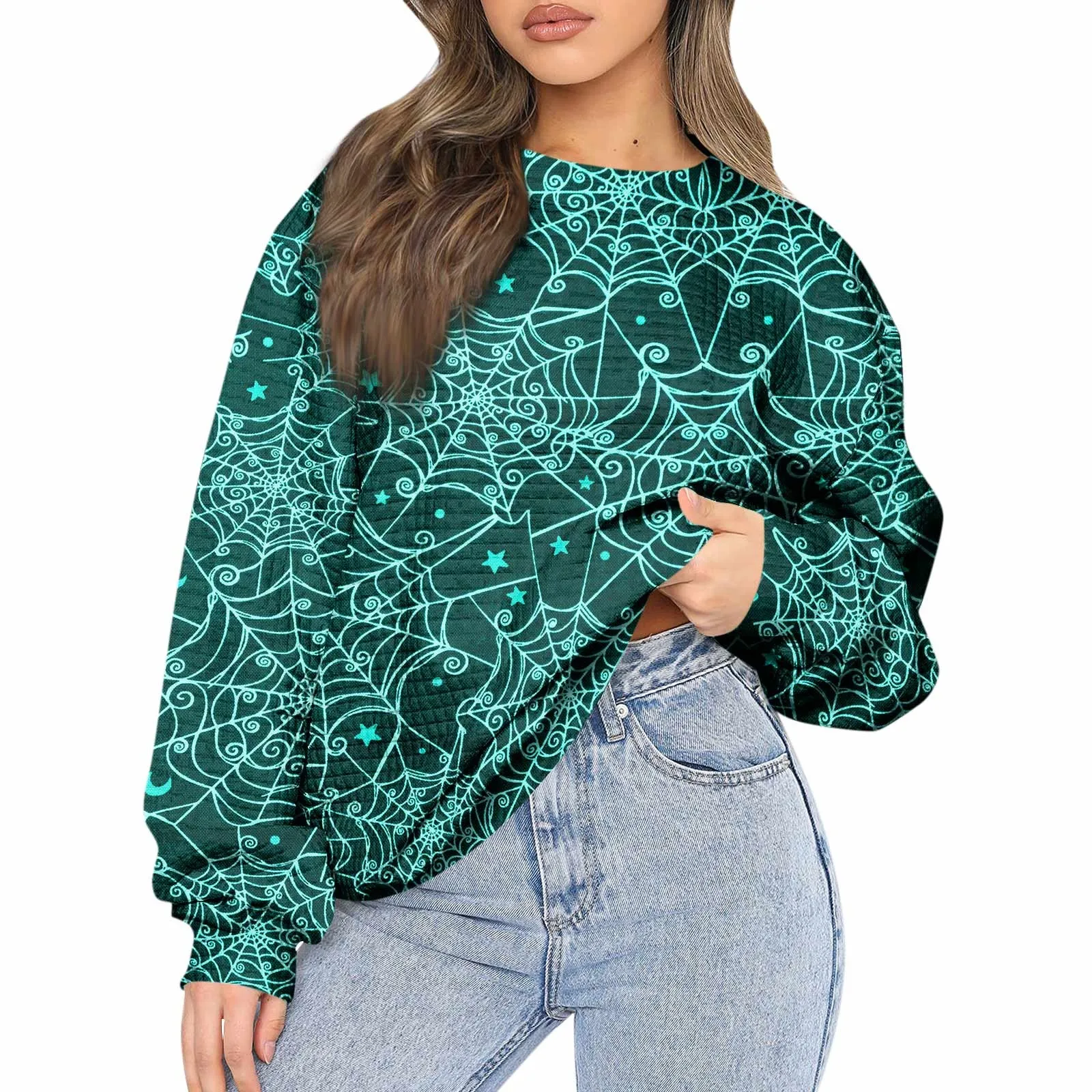 Женский свободный пуловер, свитшот с круглым вырезом и принтом Паутины в стиле Хэллоуин, Повседневная Уличная одежда, осень-зима 
Женский свободный пуловер, свитшот с круглым вырезом и принтом Паутины в стиле Хэллоуин, Повседневная Уличная одежда, осень-зима